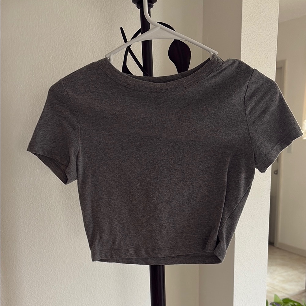 Wild Fable Gray Fitted Crop T-Shirt